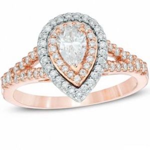 Pear-Shaped Diamond Double Frame Engagement Ring in 14K Two-Tone Gold
